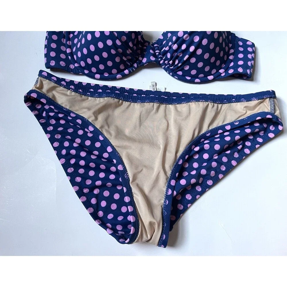J.Crew Bikini Set 34B Small Navy Pink Polka Dot Underwire Halter